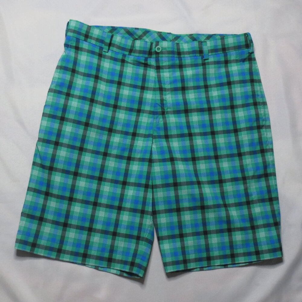 NIKE mens SHORTS plaid GOLF white DRI-FIT blue GREEN stretch SUMMER SIZE 36